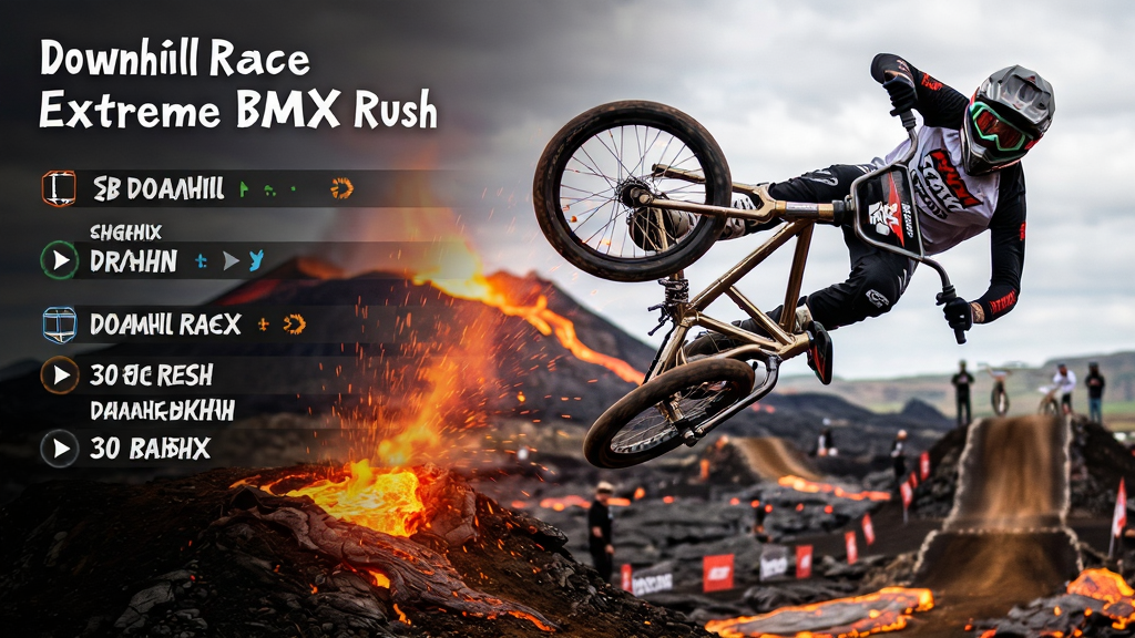 BMX�ٽ����ٿ����ؼ�����������Ϊ�����ڻ�ɽ�������Ͽ����360����ת���������ֲ��öԽ��߹�ͼչ����Ծ�߶�����������Ű������ʾ���е÷��붯�����ƣ����Ϊдʵ�˶���Ӱ�У�ϸ�ڰ��������緢��Ч�����г������ʸ������ֶ�̬��̬�����ʸ���ɾ��޶���Ԫ�أ�������������ʾ