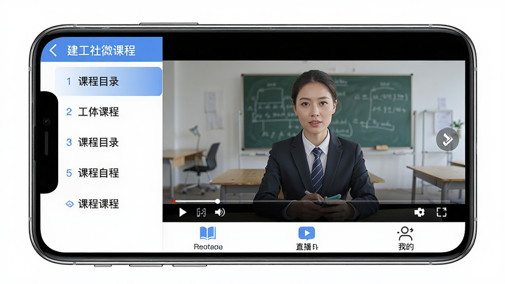 ������΢�γ�APP����չʾ���ֻ���Ļ����ʾ����γ���Ƶ���Ż��棬����пγ�Ŀ¼�б����ײ�����⡢ֱ�����ҵĵȵ�����ť�����岼�������������רҵ��ϸ�ڷḻ�������������ɾ��޶���Ԫ��