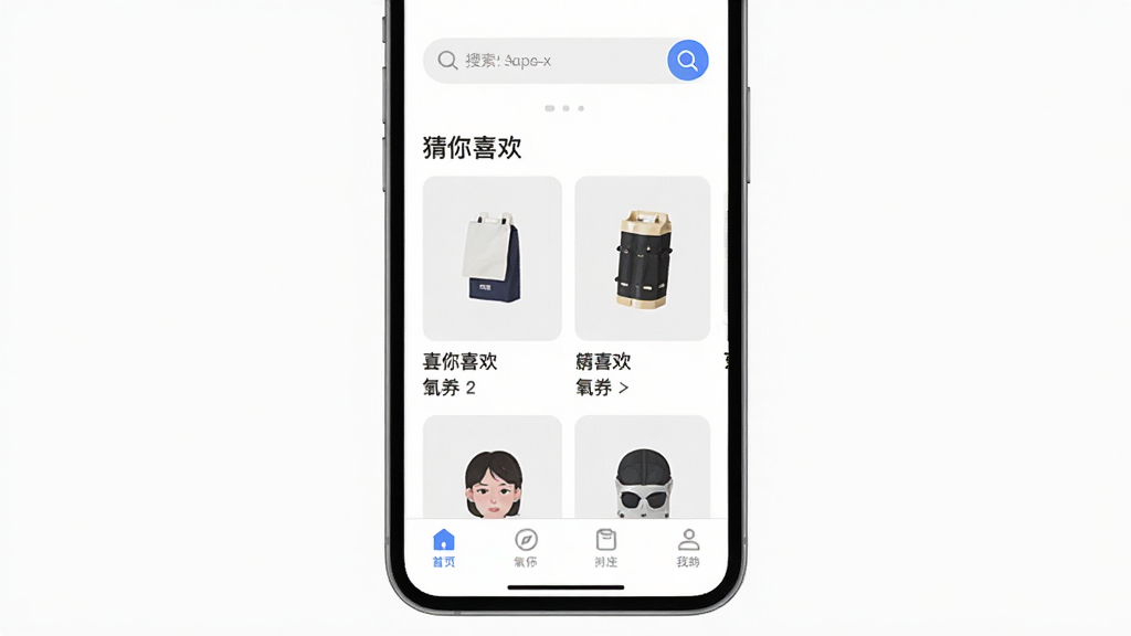 �ֻ���Ļչʾ��ȯApp��ҳ���棬�Ϸ��������м����ϲ����Ʒ�б����ײ�������������ɫ��������ƽ����Ʒ�񣬸ɾ��������޶���Ԫ�أ����廭��