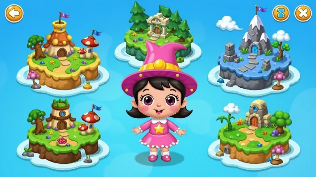 ������ʿСħŮ������Ϸ�����棬СħŮ��ɫվ���м䣬��Χ����������ͬ���ĵ��죬��ͨ�ɰ��������ɫ�ʣ�����ɾ����࣬�ʺ϶�ͯ��Ϸ����ͼ�����廭��