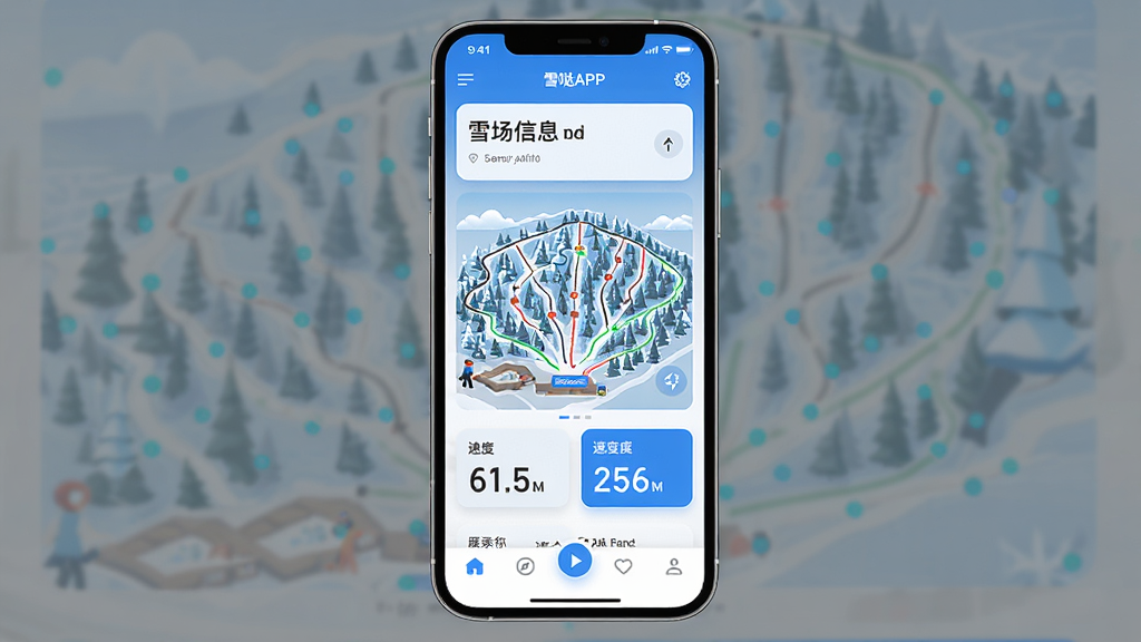 ѩ��APP��ҳ����չʾ������Ϊ�ֻ���Ļ����ʾѩ����Ϣ�����ͻ�ѩ�켣��¼���ܣ�����Ϊ�����ֻ�����ͼ���Ű������������Ϊ�ִ��Ƽ��б�ѩ����ɫ��ϸ�ڰ���ѩ����ͼ���ٶ����ݿ�Ƭ�͵ײ�������ͼ�꣬���ʸ��壬�ɾ����޶���Ԫ��