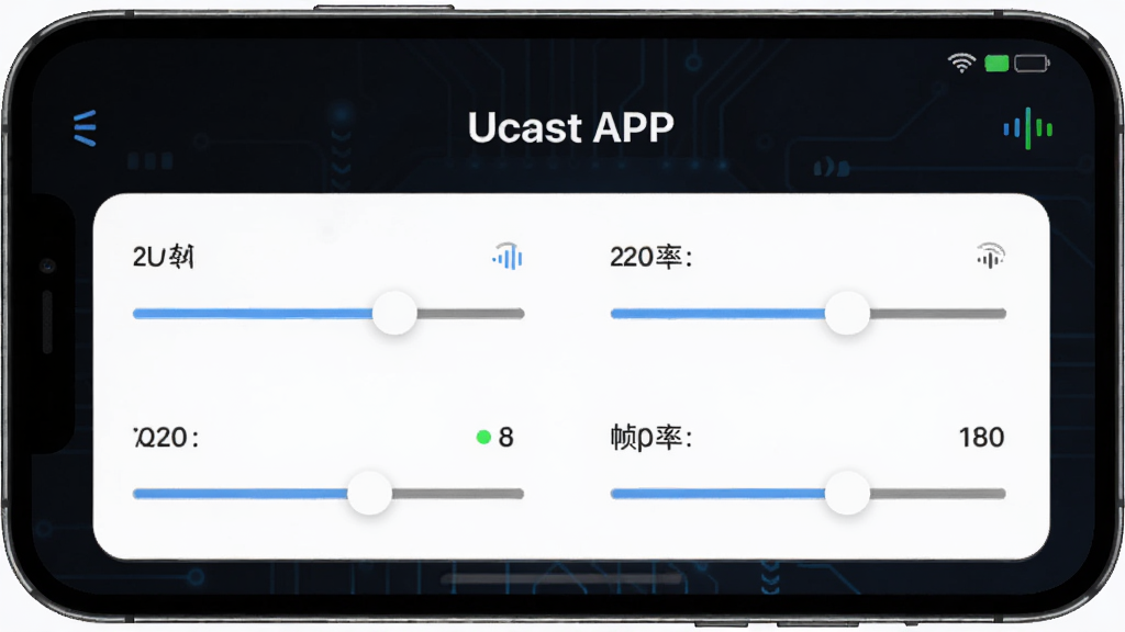 һ�������ֻ���Ļ��ʾUcast APP���棬���������������ŷֱ��ʡ����ʡ�֡�ʵ��ڻ������ֵ�������Ǽ�����ɫ�Ƽ����������в��֣��Ű�ɾ����䣬���Ϊ�ִ���ƽ��UI��ƣ�ϸ���ϴ����źŲ���ͼ�������״ָ̬ʾ�ƣ����������������ɾ��޶���Ԫ��