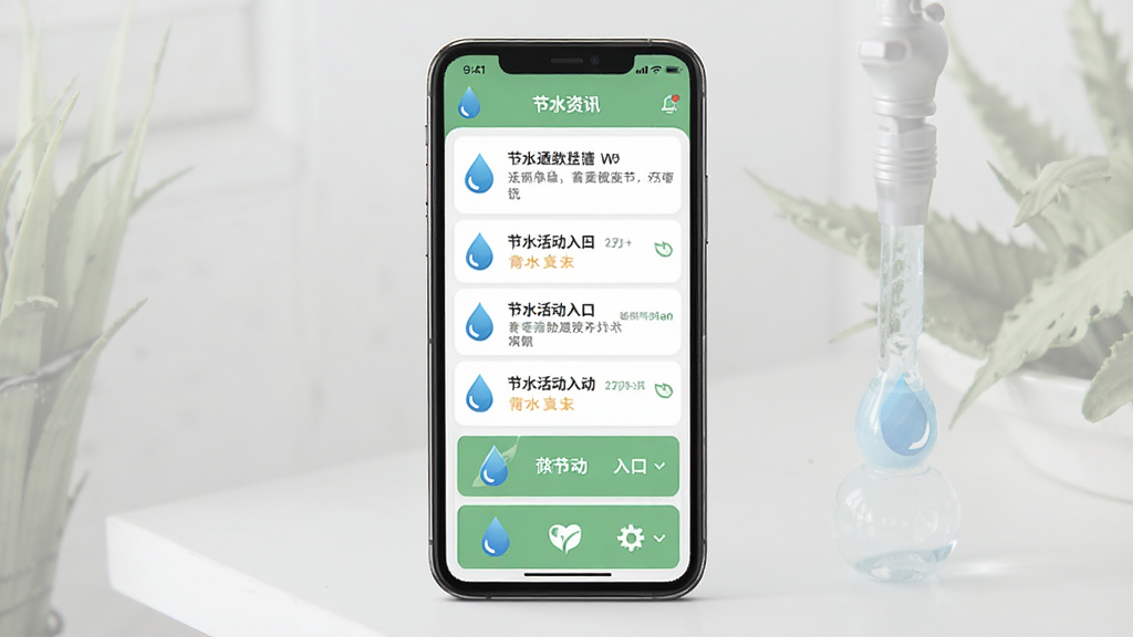 ��ˮͨ�ֻ�Ӧ�ý���չʾ������Ϊһ�������ֻ�����Ļ����ʾ��ˮ��Ѷ�б��ͽ�ˮ���ڣ����־��У��Ű����࣬����ִ���Լ��ϸ�ڰ�����ɫˮ��ͼ�����ɫ����ɫ���������������ɾ����޶���Ԫ��