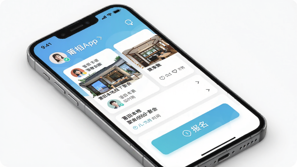 ����App�ۻ�ҳ�棬չʾ���ﱾ�����¾ۻᱨ�����棬����Ϊ�ֻ���Ļ�����ְ������Ƭ�ͱ�����ť���Ű����룬�������������ϸ�����û�ͷ��ͻʱ�䣬���ʸ��壬�ɾ����޶���Ԫ��