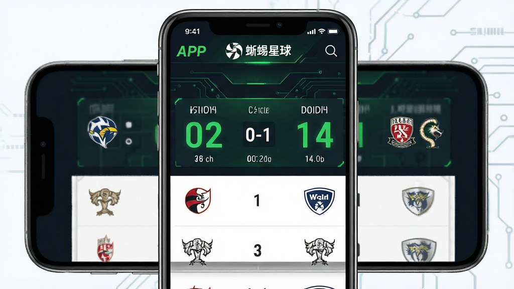 蜥蜴星球APP足球比分直播界面,主体为手机屏幕展示实时比分列表,布局居中,排版清晰,风格科技运动,细节包括绿色比分数字和球队图标,画质高清,干净,无多余元素