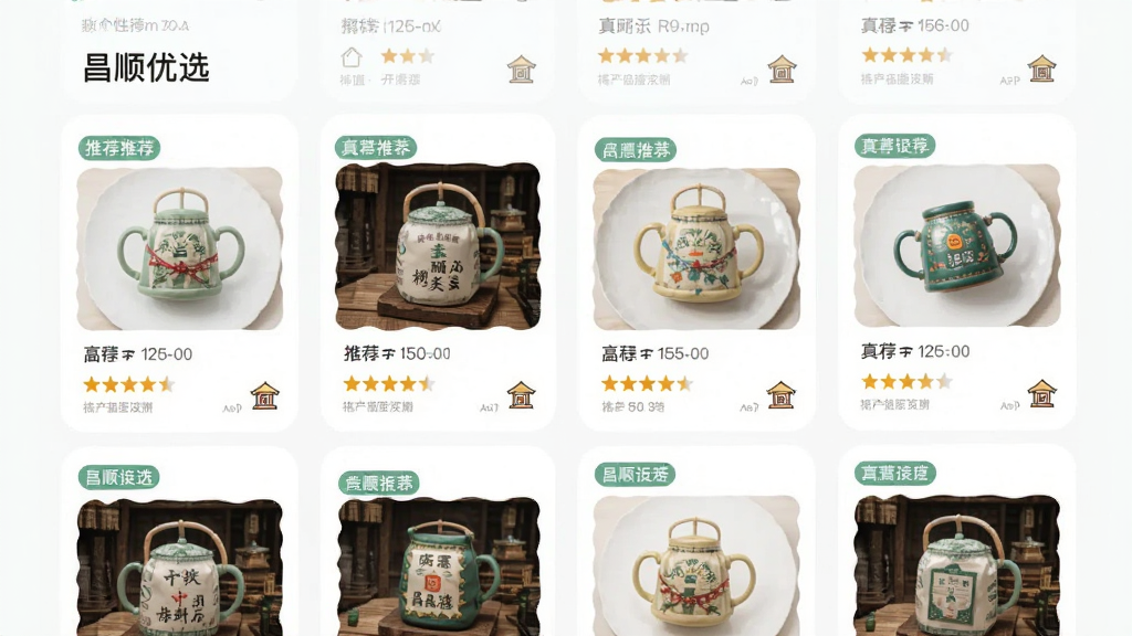 ��������Ϊ��˳��ѡAPP�ĸ��Ի��Ƽ�ҳ�棬���ֲ��ÿ�Ƭʽ�������У��Ű��������£����Ϊ����ǳɫϵ��ϸ�ڰ����Ƽ���ǩ����ƷͼƬ�������Ǽ����Ļ�Сͼ�꣬���ʸ��壬�ɾ����޶���Ԫ��