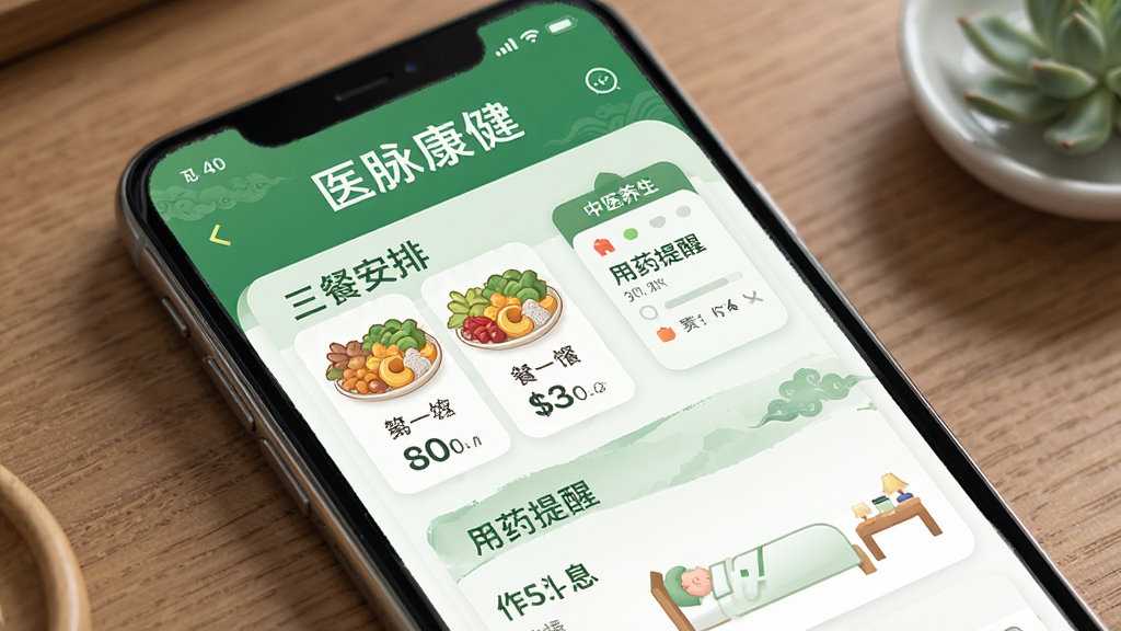 ҽ������App��ѧ�滮���ܽ��棬չʾ���Ͱ��š���ҩ���ѡ���Ϣ�ƻ�����ҽ���������ɫ����ɫ�����ֻ���Ļ�Ű��������ɾ��޶���Ԫ�أ����廭��
