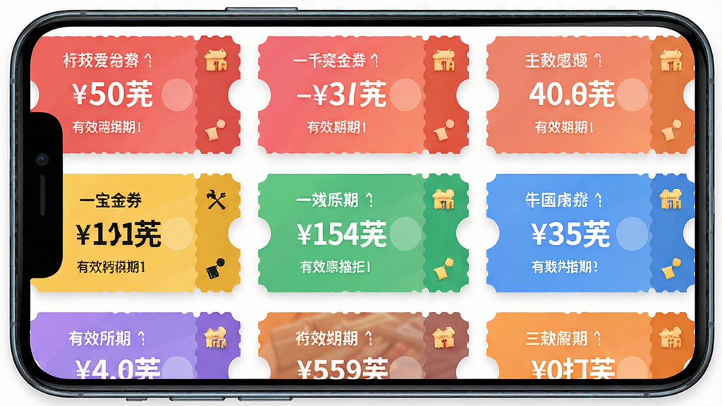������App�Ż�ȯ���Ľ���չʾ���ֻ���Ļ��ʾ���Ų�ɫ�Ż�ȯ�������У���������ȯ���ۿ�ȯ��ʽ�������������У����ּ�����죬�Ű���ÿ�ƬʽԲ����ƣ���������ִ���ϸ�ڰ����Ż�ȯ������Ч�����֣����������ɾ��޶���Ԫ��