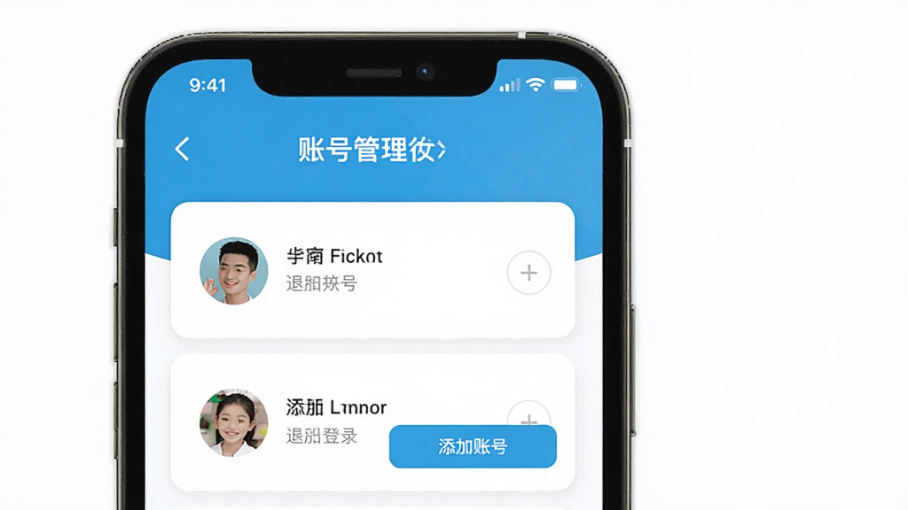 Ӣ�ﱦ�˺��л����棬����Ϊ�ֻ���Ļ��ʾ�˺Ź���ҳ�棬����Ϊ�������е��˺ſ�Ƭ���Ű��࣬���Ϊ����ǳɫ����App��ϸ�ڰ����˳���¼��ť�������˺���ڣ������������ɾ����޶���Ԫ��