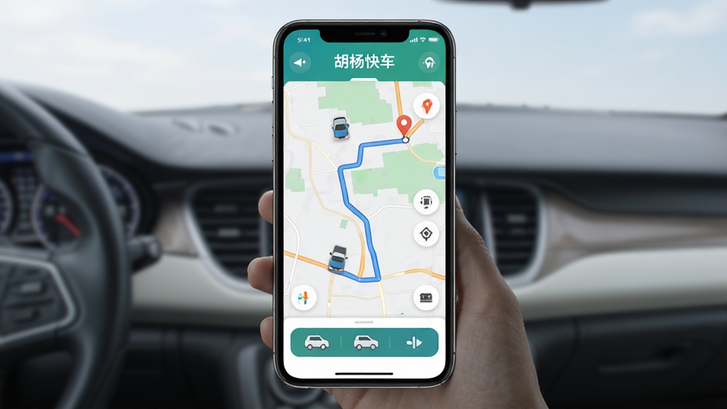 ����쳵APP����չʾ���ֻ���Ļ����ʾ��ͼ�г�ҳ�棬����Ϊ�ֻ����ͼ·�ߣ����־��У��Ű��࣬����ִ��Ƽ��У�ϸ�ڰ�������ͼ����Ŀ�ĵر�ǣ������������ɾ����޶���Ԫ��