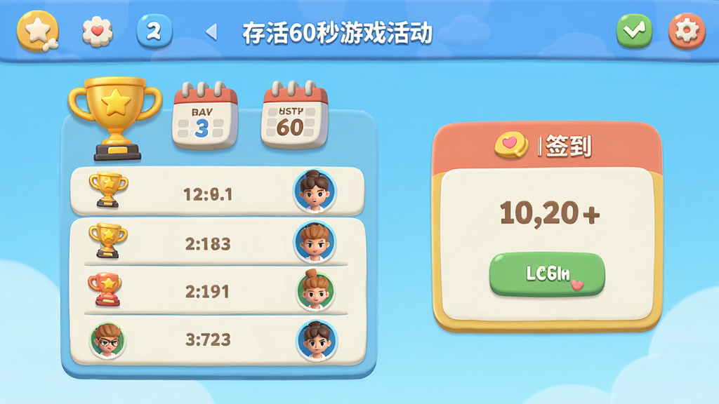 ���60����Ϸ����棬���������а��ǩ����壬����Ϊ���½ṹ���Ű����࣬���Ϊ���¿�ͨ3D��ϸ�ڰ�����ɫ����������ͼ��ͽ�ɫͷ�񣬻��ʸ��壬����ɾ����޶���Ԫ��