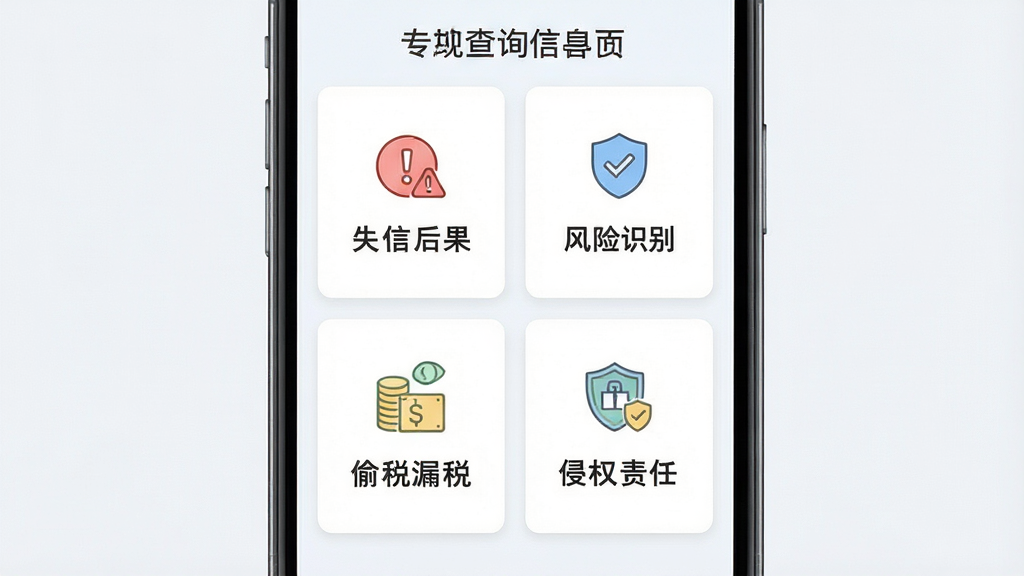 ��ҵ��ѯ��Ϣͨ�Ϲ���հ����棬����Ϊ�ֻ���Ļ����ƪ�������µĿ�Ƭ�б�������Ϊ�������������Ű棬���Ϊ����ǳɫ�Ķ��磬ϸ�ڰ���ÿ�ſ�Ƭ���м��ͼ��ͱ������֡�ʧ�ź����������ʶ�𡱡�͵˰©˰������Ȩ���Ρ������ʸ���ɾ��޶���Ԫ��