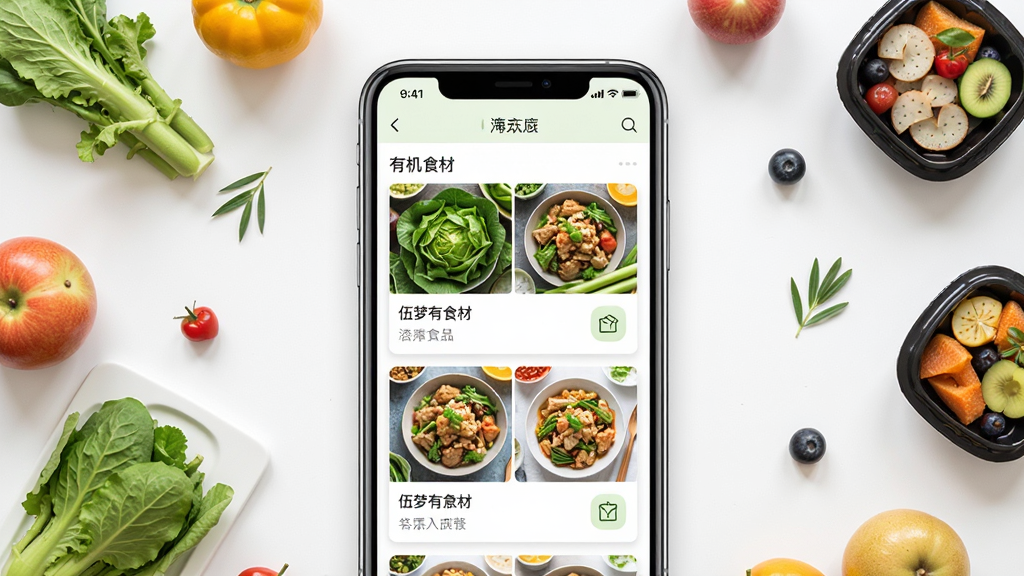 ��������Ӧ�ý���չʾ������Ϊ�ֻ���Ļ����ʾ��ɫ�л�ʳ�����Ʒ�б�������Ϊ�����ֻ�ģ�ͼ���Χʳ�ĵ�׺���Ű������������Ϊ������Ȼ�磬ϸ�ڰ����߲ˡ�ˮ�����ͺ�ͼ�꣬���ʸ��塢�ɾ����޶���Ԫ��