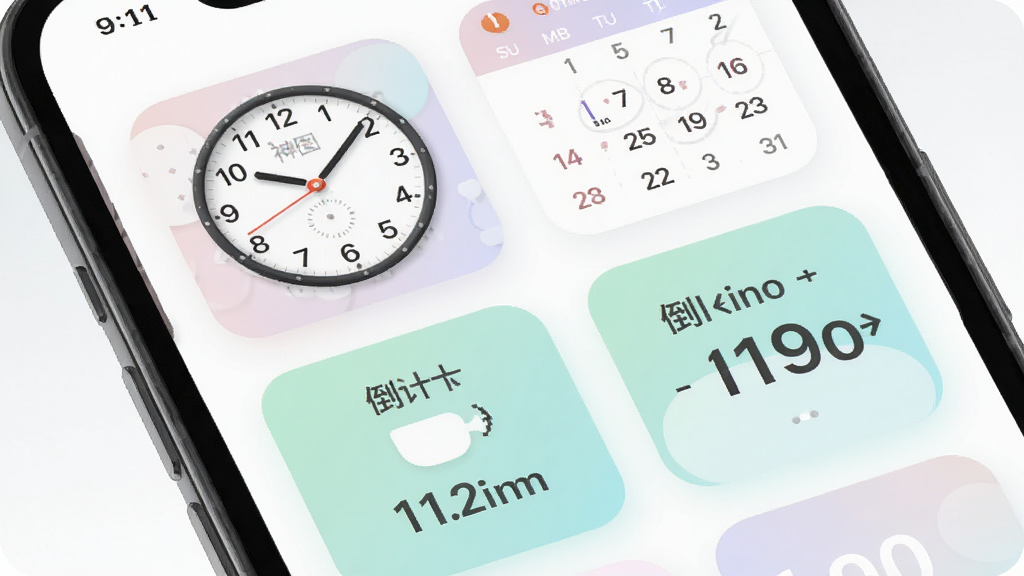 ��ͼAPP�ڴ���С���չʾ���棬����Ϊ�ֻ���Ļ��д������Ϊ�������е�ʱ�ӡ�����������ʱ������Ű����룬������¼�Լ��ϸ�ڰ���Բ�Ǿ�������������ɫ�������������ɾ����޶���Ԫ��