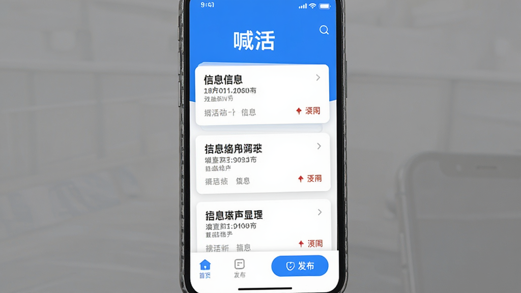 �ֻ���Ļ��ʾ����APP��Ƹ���棬��ɫ��ɫ���������С����Ӧ�����ƣ��м�����Ƹ��Ϣ��Ƭ�б����ײ��������з�����ť���ɾ�����UI��ƣ����廭�ʣ��޶���Ԫ��