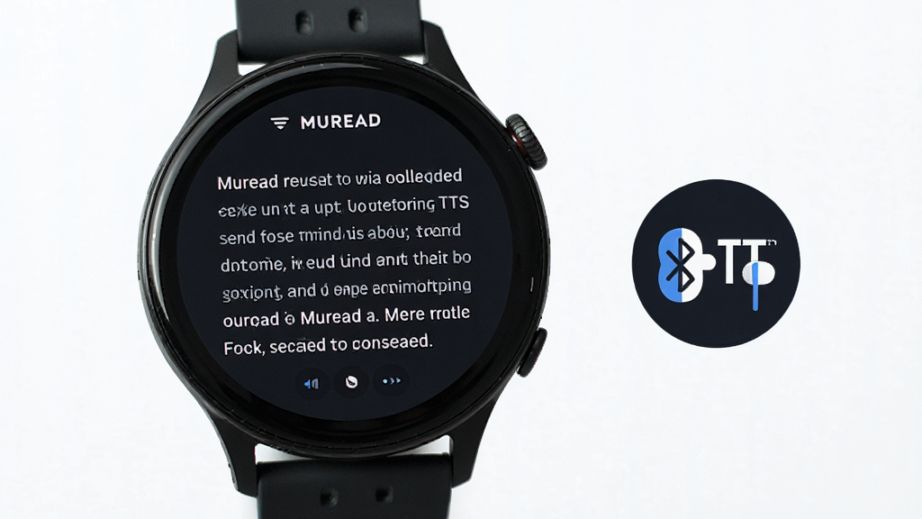 һ��Բ��WearOS�ֱ���Ļ��ʾMureadС˵�Ķ����棬�����Ű����룬����Ϊ��ɫ�������⣬�Ա�����������ͼ���ʾ����TTS���飬��������Ƽ��У������������ɾ����޶���Ԫ��