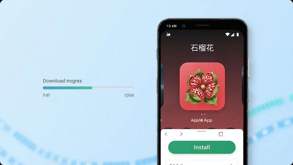 һ����׿�ֻ���Ļ��ʾ��ʯ�񻨡�APP�İ�װ���棬�ֻ��Ա������ؽ������Ͱ�װ��ť������Ϊǳ��ɫ���䣬����ɾ������������Ƽ��У��������������ʸ���
