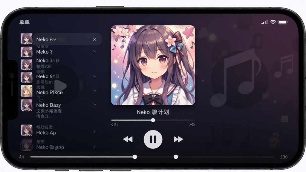 Neko�輧�ƻ����ֲ���������չʾ���ֻ���Ļ������ʾ��������Ͳ��ſ��ư�ť������Ϊ��ɫ����������ͻ�����������沼�֣��Ű���������ϸ�ڰ����赥�б��ͽ����������ʸ���ɾ��޶���Ԫ��
