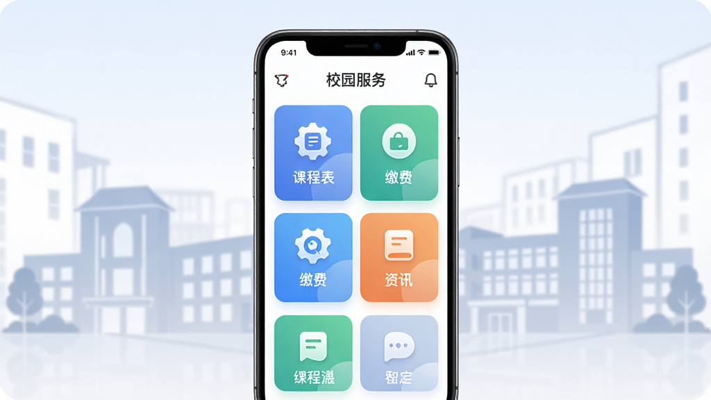 �ǻ۴���APP������չʾ����������Ϊ�ֻ���Ļ����Ļ�ڳ���У԰����Ƭʽ���֣������γ̱����ɷѡ���Ѷ��ͼ�꣬����Ϊ����У԰������Ӱ����������ִ��������������ɾ��޶���Ԫ��