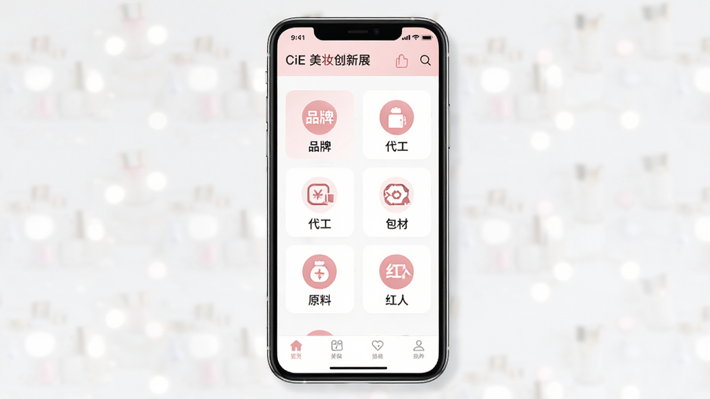 CiE��ױ����չ�ֻ�APP����չʾ������Ϊ�ֻ���Ļ����ʾ��ױ����Խ�ƽ̨��ҳ������Ϊ���з���һ̨�����ֻ�����Ļ�ڳ���Ʒ�ơ����������ġ�ԭ�ϡ�������������ͼ�꣬�Ű��������򣬷��Ϊ�ִ���Լ����磬ϸ�ڰ�����͵ķ�ɫ���ɫ��ɫ��������ͼ����ơ��ײ������������ʸ��壬�ɾ����޶���Ԫ��