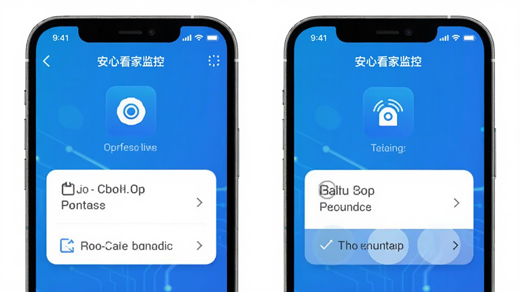 安心看家监控应用在手机上的安全设置界面,显示权限管理选项,简洁的界面设计,科技感蓝色调,干净清晰