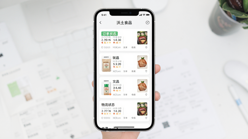 ����ʳƷ ��������ҳ�棬����Ϊ�ֻ���Ļ��ʾ�����б�������״̬������Ϊ����Ƭʽ���У��Ű����룬���Ϊ��ˬǳɫϵ��ϸ�ڰ���״̬��ǩ����Ʒ����ͼ�����ʸɾ��޶���Ԫ��