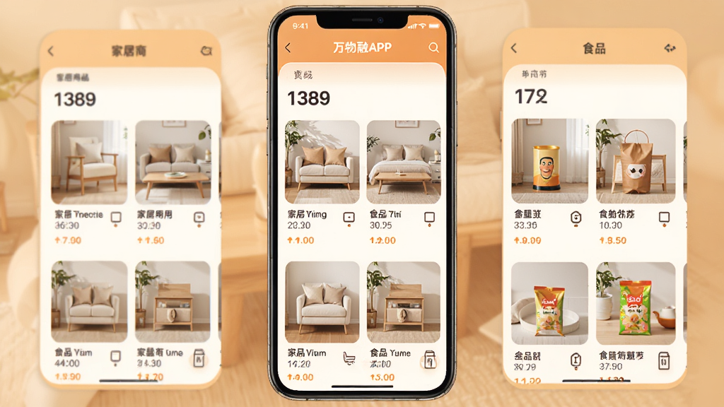 ������APP�����̳�ҳ��չʾ���ֻ���Ļ����ʾ�Ҿ���Ʒ��ʳƷ�����б�����ƷͼƬ�������룬�����������ۣ�ůɫ�����ϸ�ڷḻ�����ʸɾ����޶���Ԫ��