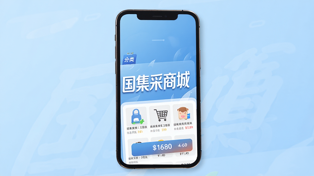 �������̳�APP����չʾ���ֻ���Ļ����ʾ��Ʒ�����б��ͱȼ۰�ť�����������ǡ��������̳ǡ����ֱ�ʶ������Ϊǳ��ɫ���䣬���ּ������������ִ�����ϸ�ڰ����칫��Ʒͼ��ͼ۸��ǩ�����ʸ��壬�ɾ��޶���Ԫ��