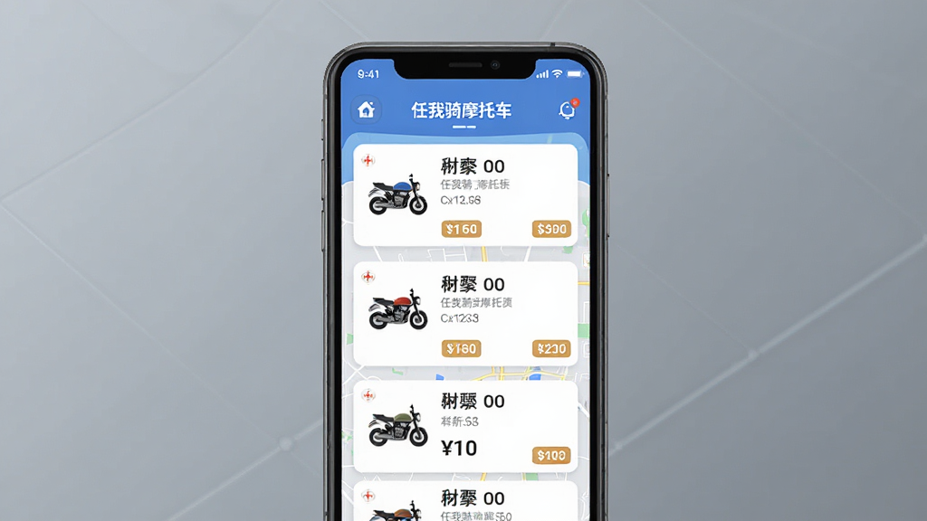 ������Ħ�г�����APP����չʾ������Ϊ�ֻ���Ļ��ʾ����Ħ�г��б���ͼ�����־��У��Ű�����������ִ��Ƽ��У�ϸ�ڰ���Ħ�г�ͼ����۸��ǩ�����ʸ��壬�ɾ����޶���Ԫ��