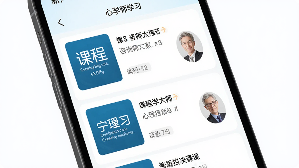 ��ѯʦ֮��App�γ�ѧϰ����չʾ������Ϊ�ֻ���Ļ��ʾ����ѧ��ʦ���б��������������Ű��࣬���Ϊ�ִ�������Ӧ�ã�ϸ�ڰ����γ̷����뽲ʦͷ�񣬻��ʸ��壬�ɾ����޶���Ԫ��
