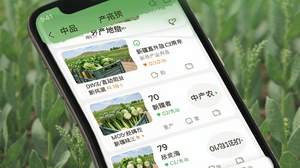 中a农 应用界面截图 新疆农产品 产地直供 手机屏幕 展示商品列表 简约风格 高清画质 干净 无多余元素