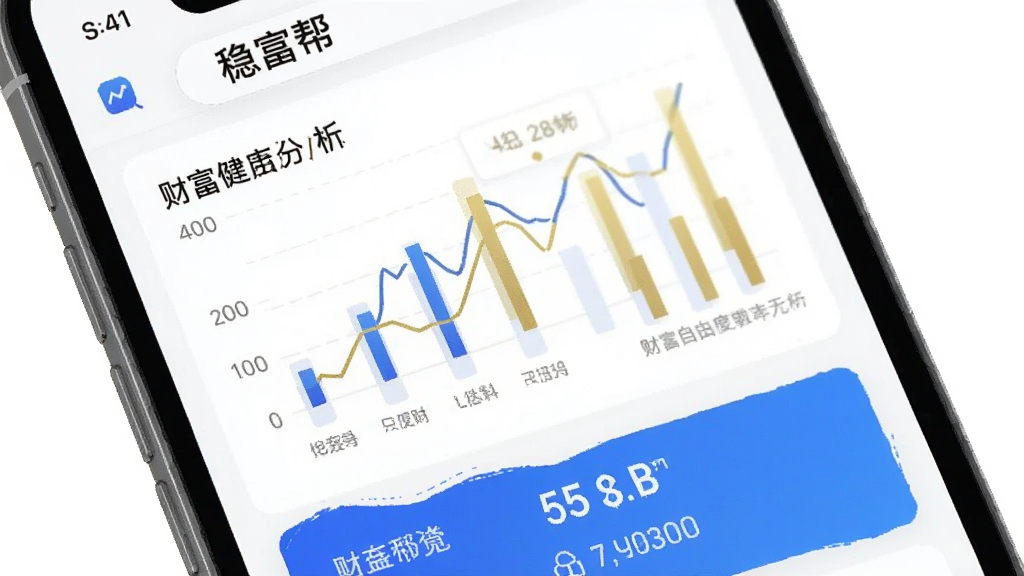 �ȸ���App�����ͼ���ֻ���Ļ��ʾ���񽡿�����ͼ���ͲƸ����ɶ�ָ�꣬����ִ���UI��ƣ���ɫ��������ɫ�ͽ�ɫΪ��ɫ�����ɾ����࣬�޶���Ԫ�أ����廭��