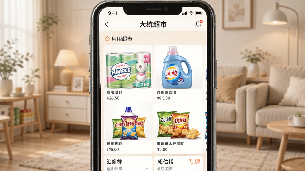 ��ͳ����APP��ҳչʾ���ֻ���Ļ����ʾ������Ŀ�����ðٻ���Ʒ������ֽ����ϴ��Һ����ʳ�ȣ�����ɾ����࣬������ܰ�ľӼҹ����񣬸��廭�ʣ������޶�������Ԫ��