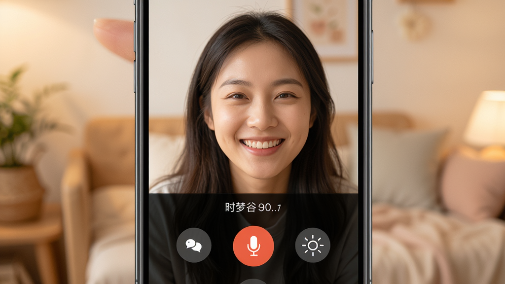 �ι�APP��Ƶ������棬�����������ֻ���Ļ����ʾ����Ƶͨ�������������Ц��������Ϊ���·������Ϸ���Ƶ�����·����ܰ�ť���Ű���жԳƣ������ܰ������ϸ�ڰ���ͨ��ʱ����������ť������ͼ�꣬�����������ɾ����޶���Ԫ��