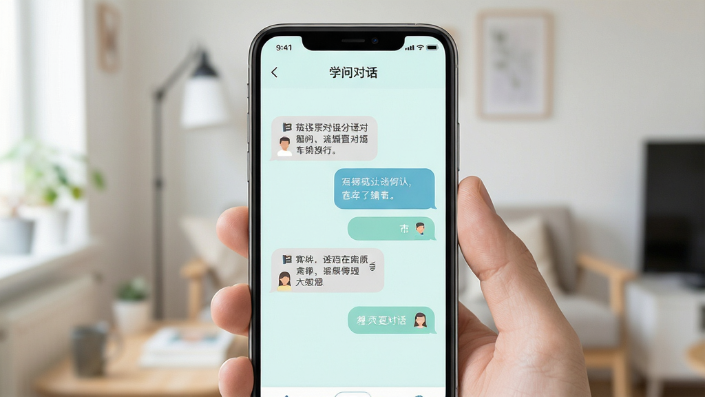 ѧ��App�龰�Ի�ѧϰ����չʾ���ֻ���Ļ����ʾ������Ի����ݣ�����ǳɫ����������Ű棬��ƽ����Ʒ�񣬸ɾ��޶���Ԫ�أ����廭��