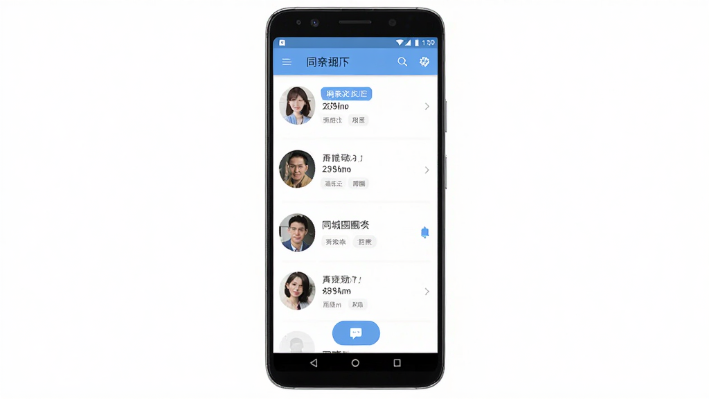 相亲汇软件界面展示,手机屏幕中显示同城圈子列表和用户头像,主体为一部安卓手机,布局居中,排版简洁,风格清新现代,细节包括圈子标签和互动按钮,画质高清,干净,无多余元素