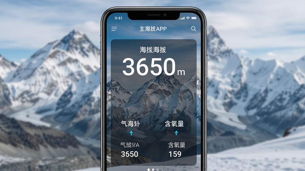 ʵʱ����APP�����棬�ֻ���Ļ��ʾ���θ߶�����Ϊ3650�ף���ѹ�뺬�������������ɼ�������Ϊѩɽ�羰�������࣬���дʵ�������������ɾ��޶���Ԫ��