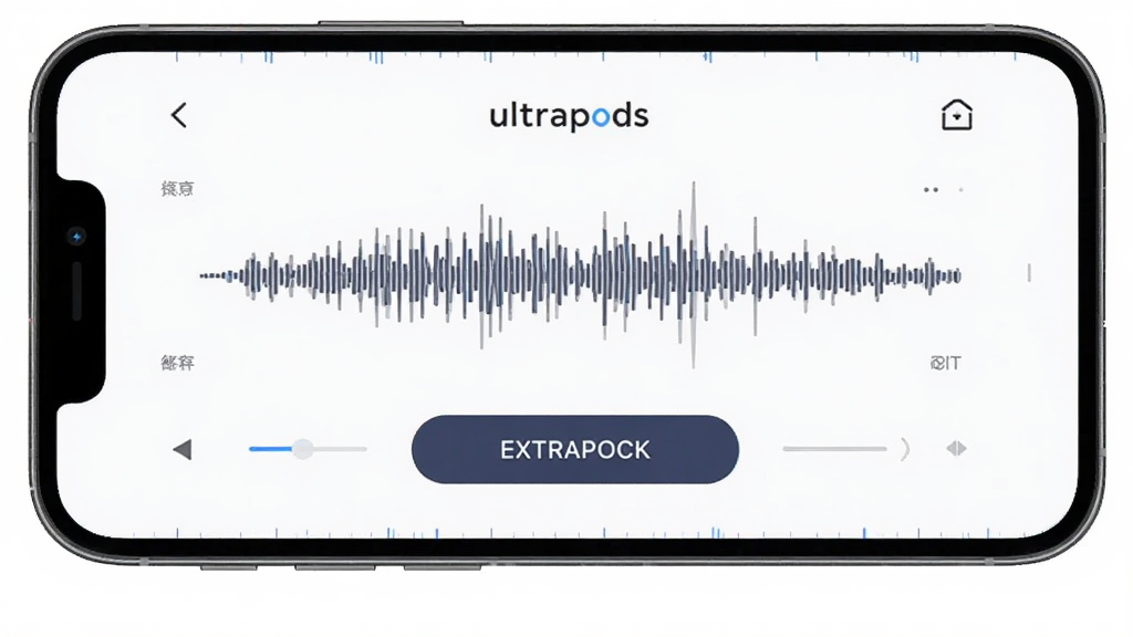软件名称ultrapods,主体为手机屏幕展示音乐提取界面,布局居中,排版上下结构,风格简洁科技感,细节包含音频波形和提取按钮,画质清晰,干净,无多余元素