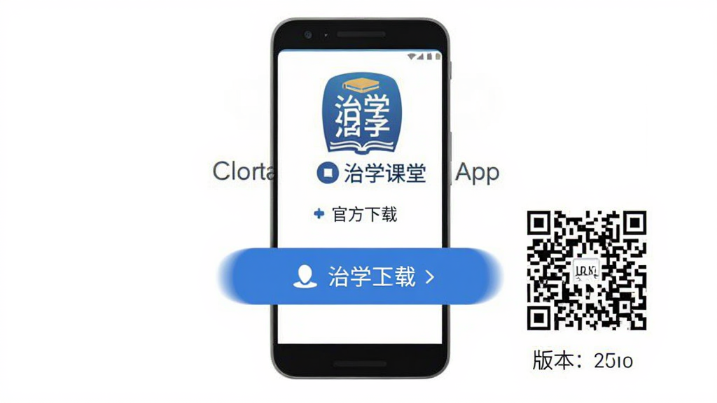 ��ѧ����App�ٷ�����ҳ��չʾ������Ϊһ����׿�ֻ������ذ�ť�����־��У��Ϸ�����ѧ����Logo���Ű����������Ϊ��Լ����ϸ�ڰ�����ά��Ͱ汾��Ϣ�����ʸɾ����޶���Ԫ��