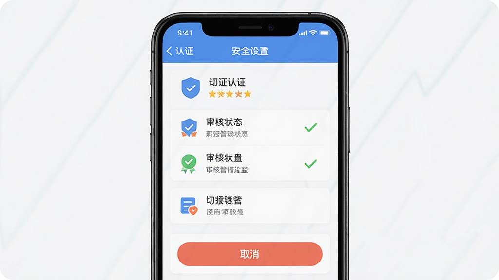 ��ͼ��App��������չʾͼ������Ϊ�ֻ���Ļ����ʾ��֤�����Ͱ�ȫ����ҳ�棬����Ϊ�����ֻ�չʾ���Ű�Ϊ�����Ĺ����б������Ϊ����ƽ����ƣ�ϸ�ڰ�����֤��ʶ�����״̬��ȡ����ť��Ԫ�أ����ʸ��塢�ɾ����޶���Ԫ��