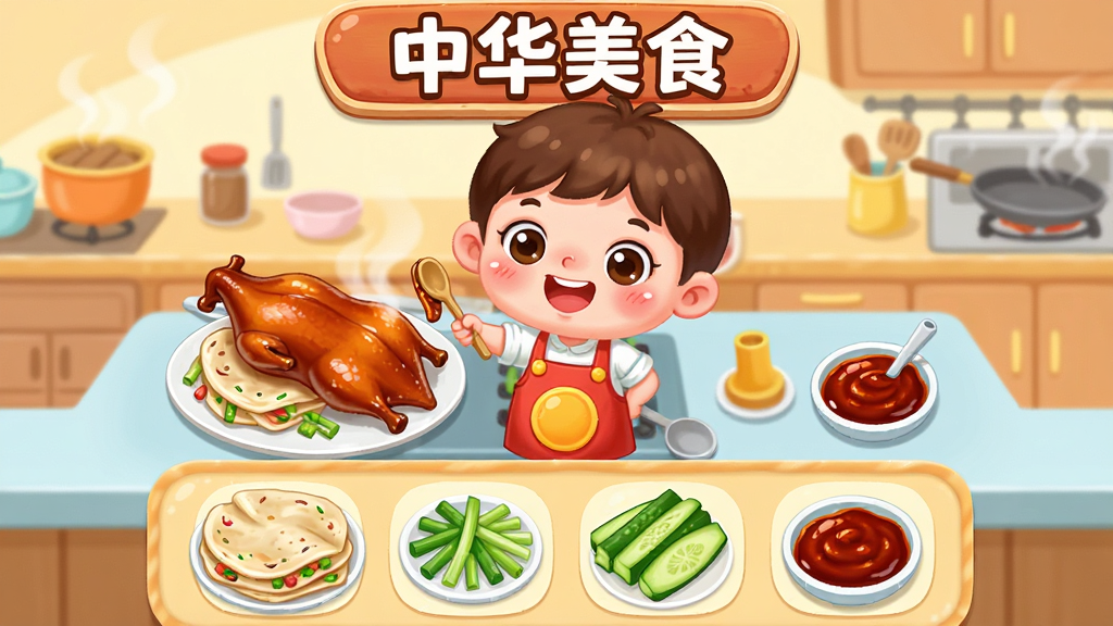 �������ơ��л���ʳ����ͯ�����Ϸ���棬����Ϊ��ͨ���ı����ڳ�������������Ѽ������Ϊ�Ϸ���ʾ��ʳ���ƣ��м�Ϊ��⿲��������·�Ϊ���ѡ�������Ű����������ΪQ�濨ͨ��ϸ�ڰ�����Ѽ����������˿���ƹ����������������ʸ��壬�ɾ����޶���Ԫ��
