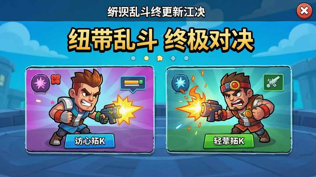 纽带乱斗终极对决游戏更新界面,展示新版本内容,卡通风格,色彩明快,画面简洁,高清画质