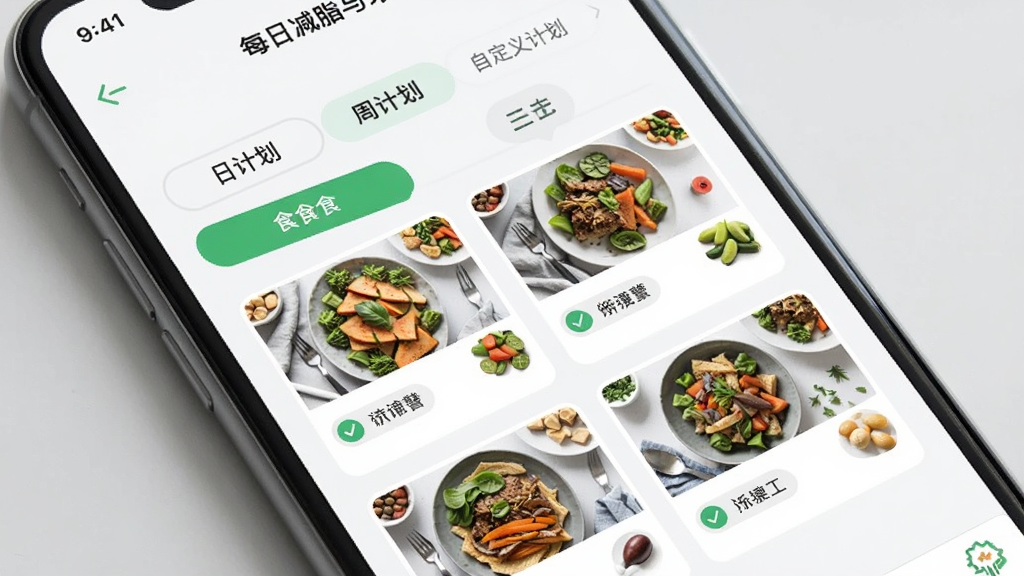 ÿ�ռ�֬app��ʳ�ƻ���ʳ��ѡ����棬�ֻ���Ļ��ʾ�ռƻ��ܼƻ��Զ���ƻ�ѡ��������ʳ�׿�Ƭ���������룬�Ű���ˬ����񽡿���Լ��ϸ�ڰ�����ɫ�Թ���ʳ��Сͼ�����ʸ��壬�ɾ����޶���Ԫ��