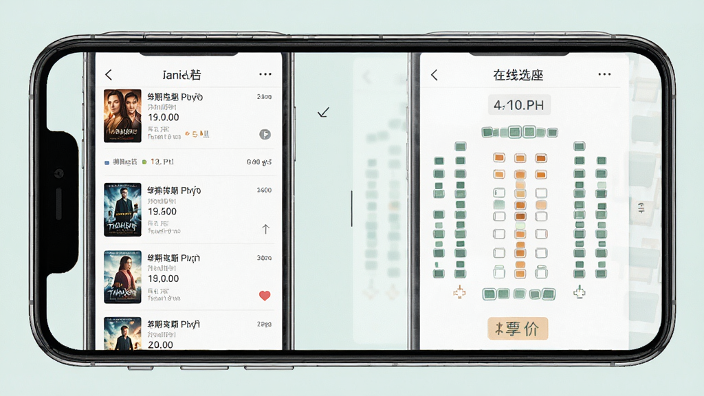 ������ӰAPP����չʾ���ֻ���Ļ�г��ֵ�Ӱ����ǽ������ѡ����λͼ�����岼��Ϊ�����ֻ�Ԥ��ͼ���Ű����Ϊ��Ӱ�б����Ҳ�Ϊѡ�����򣬷���������գ�ϸ�ڰ�������ʱ�䡢Ʊ�۱�ǩ����λͼ�꣬���������ɾ��޶���Ԫ��
