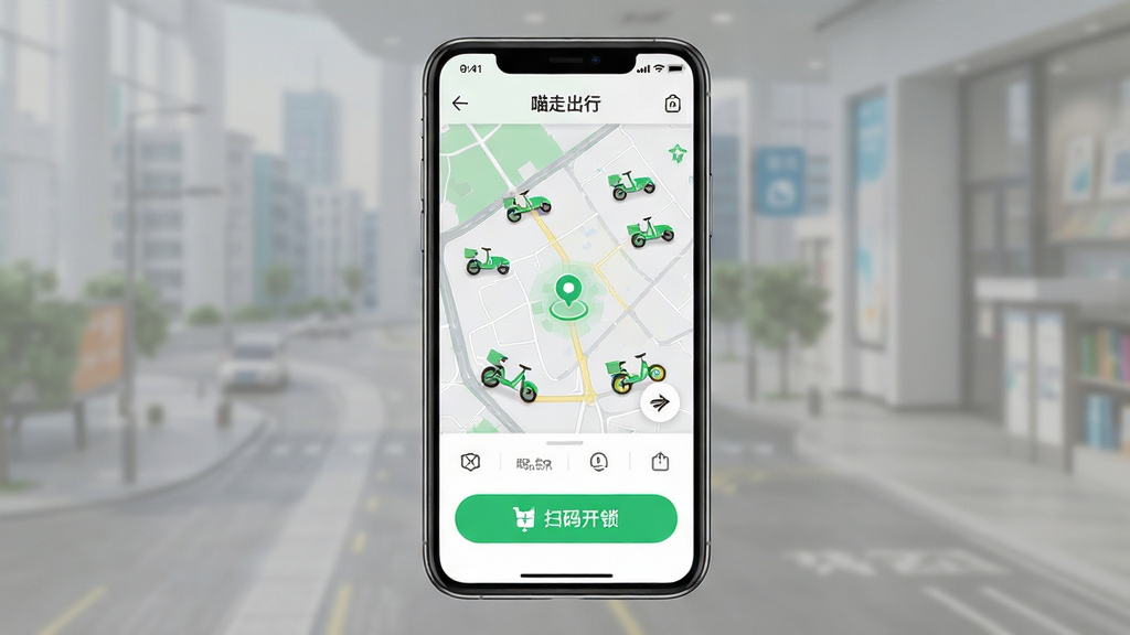 ���߳���APP����չʾ������Ϊ�ֻ���Ļ��ʾ�����絥����ͼ��ɨ�뿪����ť�����־��У��Ű��࣬������¿Ƽ��У�ϸ�ڰ�����ɫ����ͼ���붨λ��꣬�����������ɾ����޶���Ԫ��