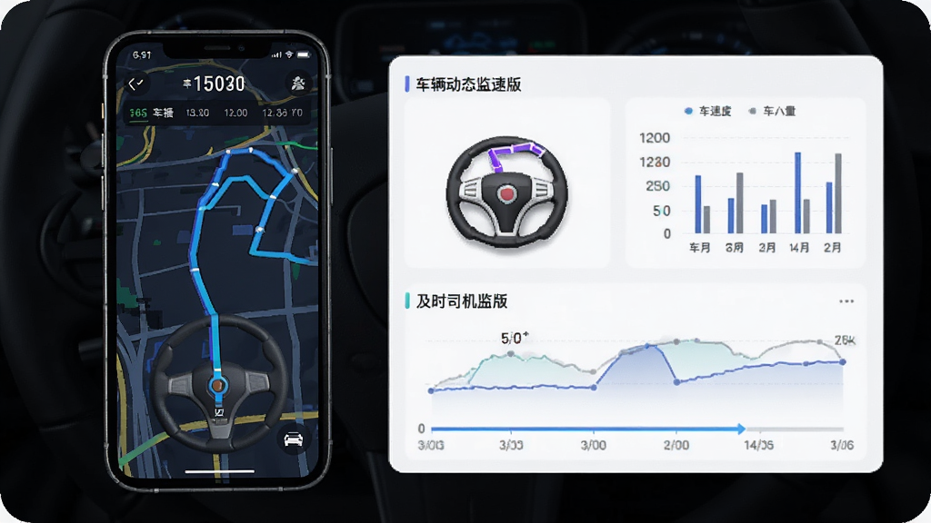 ��ʱ˾�����ٰ泵����̬��ܹ���չʾ���ֻ���Ļ��ʾ��ʻ�켣��ͼ��������壬����Ϊ�ֻ�������ͼ����ϣ��������ҷֲ����Ű����࣬���Ƽ��У�ϸ�ڰ����켣�ߡ�������ֵ��ʱ���ᣬ���ʸ��壬�ɾ����޶���Ԫ��