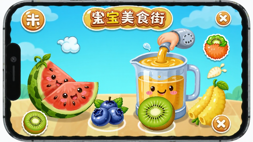 ������ʳ��APP��֭�������棬չʾ���ϡ���ݮ��⨺��ҵ�ˮ����ե֭���̣���ͨ�ɰ��������ɫ�ʣ��������࣬�ʺ϶�ͯ�ۿ�