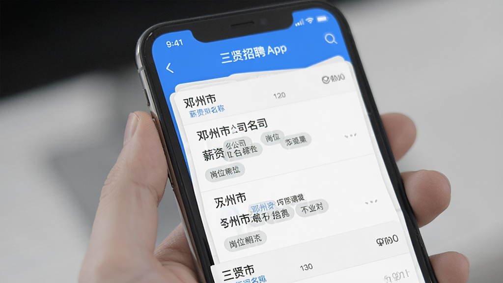 ������ƸApp��λ�б�ҳ���ͼ��չʾ������������Ƹ��Ϣ������н�ʡ���˾���ơ���λ��ǩ��������ˬ��������ɫ���ֻ���Ļ���֣����廭�ʣ��޶���װ��Ԫ��