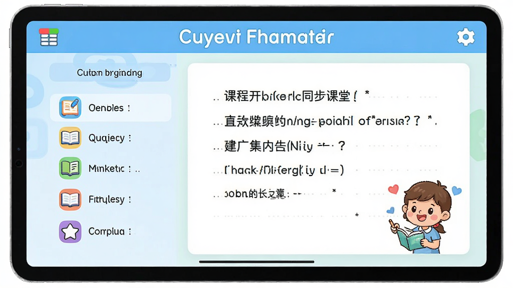 ���㿪ʼѧӢ����������չʾ������Ϊһ̨ƽ�������Ļ����Ļ����ʾСѧӢ��ͬ�����ý��棬����Ϊ���γ�Ŀ¼�Ҳ�������ݣ��Ű������������Ϊ���½�����UI��ƣ�ϸ�ڰ�����ɫͼ��Ϳ�ͨ��ͼ�����ʸ���ɾ��޶���Ԫ��