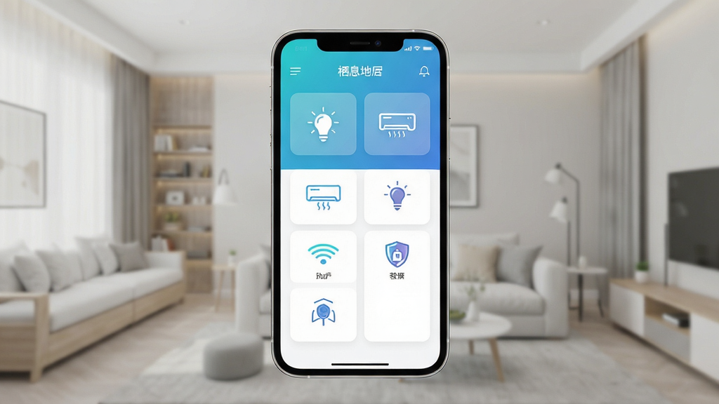 ��Ϣ��App����չʾ������Ϊ�ֻ���Ļ��ʾ���ܼҾӿ�����壬���־��У��Ű��࣬����ִ��Ƽ��У�ϸ�ڰ����ƹ⡢�յ�������ͼ�꣬�����������ɾ����޶���Ԫ��
